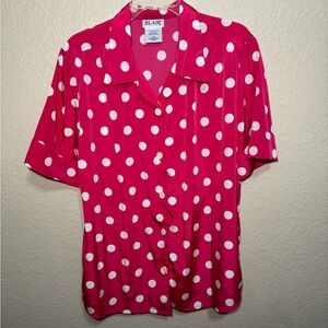 Blair Pink White Polka Dot Blouse Women’s L Button Front Casual Top Chic